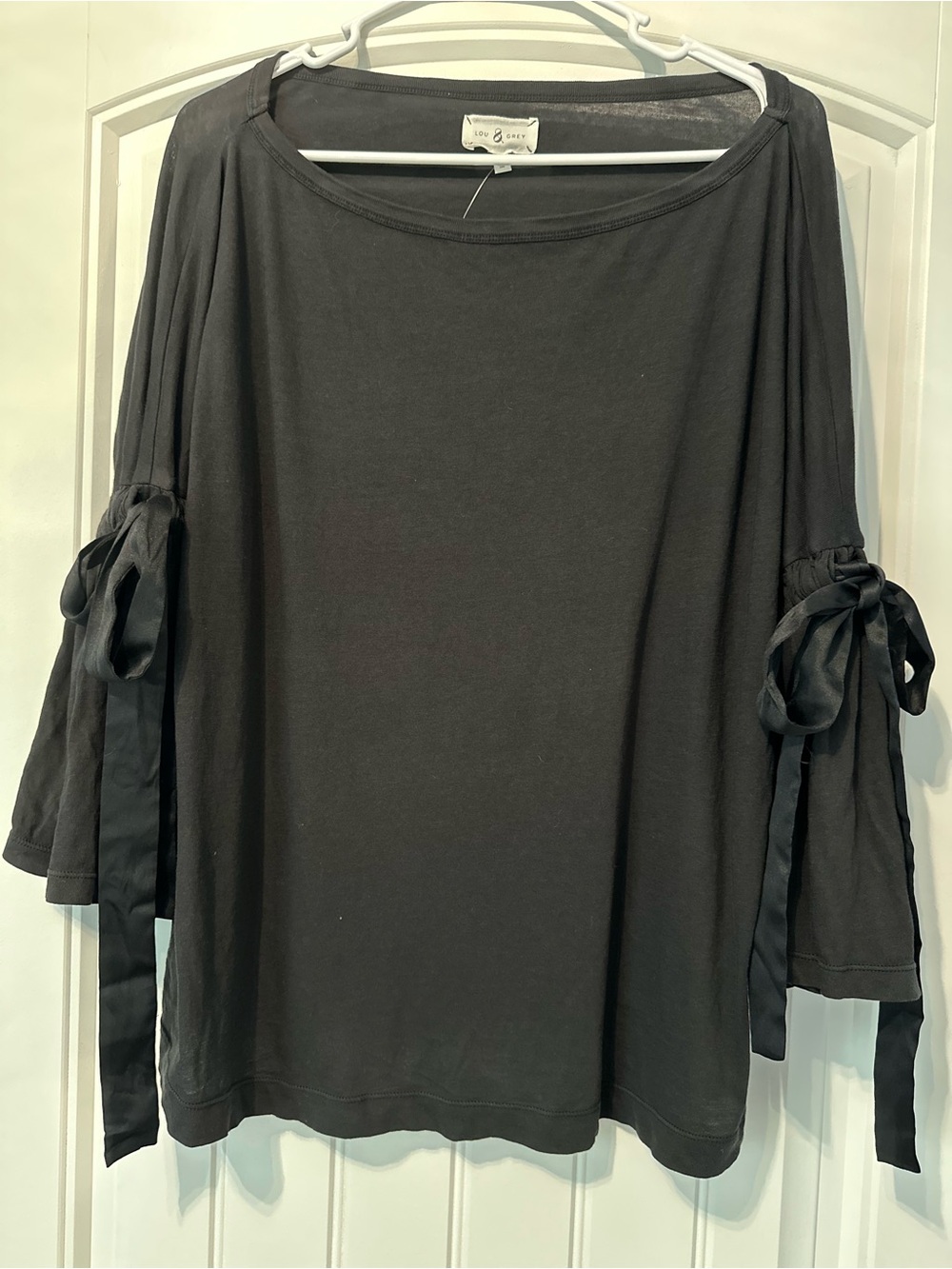 NWT Lou & Grey Black Tie-Sleeves Boatneck Top